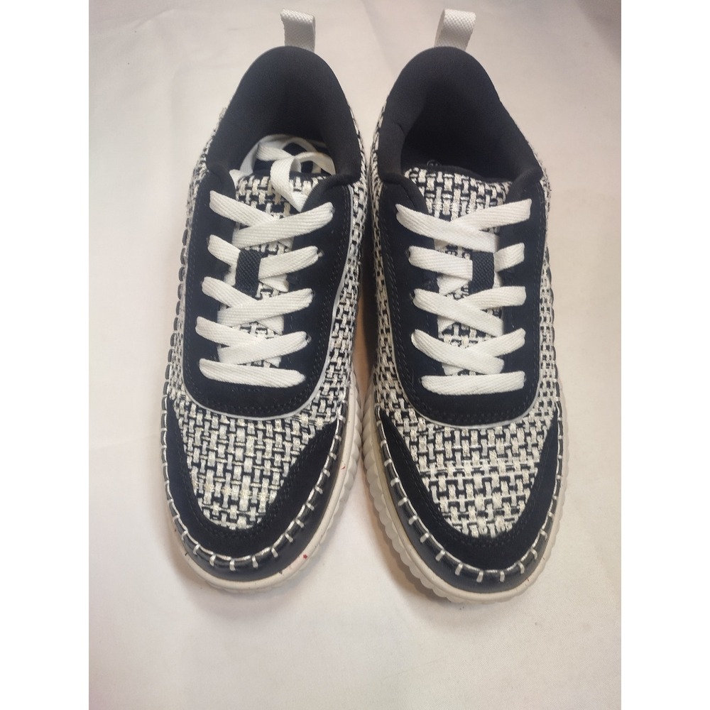 Dream Pairs SDFN2379W Black White Woven Tweed Platform Sneakers Womens 7.5 - Picture 2 of 9